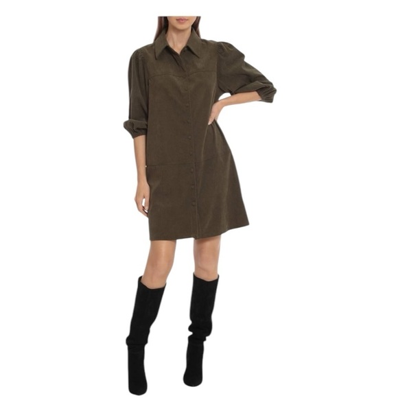 7 FOR ALL MANKIND Army Green Corduroy Button-Up Shirt Dress. Size Medium. - Picture 9 of 9
